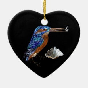 KINGFISHER ,SEASHELLS BLUE SAPPHIRE HEART MONOGRAM CERAMIC ORNAMENT