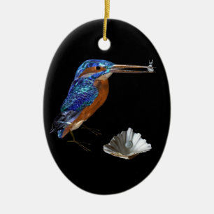 KINGFISHER ,SEASHELLS BLUE SAPPHIRE HEART MONOGRAM CERAMIC ORNAMENT