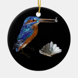 KINGFISHER & SEASHELLS BLUE SAPPHIRE MONOGRAM CERAMIC ORNAMENT