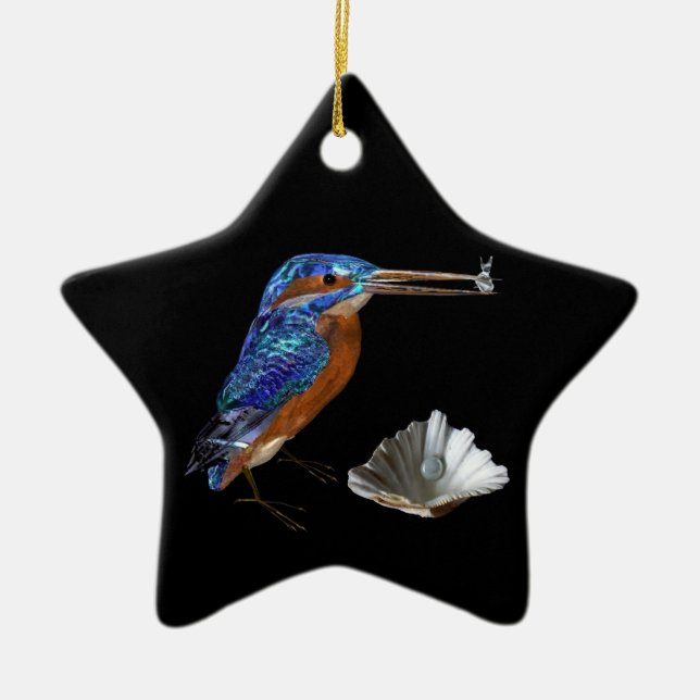 KINGFISHER ,SEASHELLS BLUE SAPPHIRE STAR MONOGRAM CERAMIC ORNAMENT (Front)