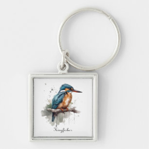 Kingfisher sitting on a branch, customizable keychain