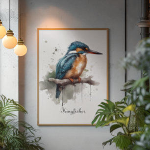 Kingfisher sitting on a branch, customizable poster