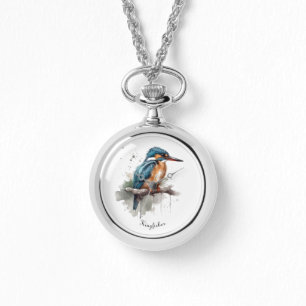 Kingfisher sitting on a branch, customizable watch