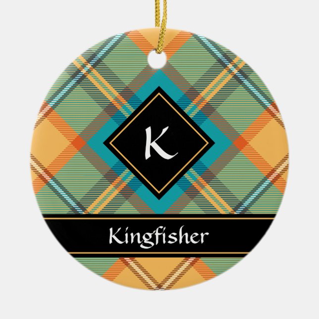 Kingfisher Tartan Ornement en céramique (Devant)