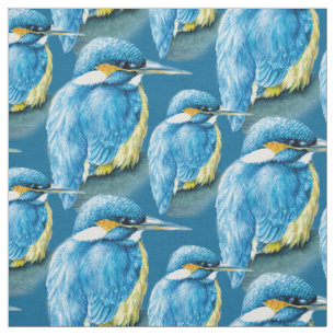 Kingfisher watercolor bird art blue fabric