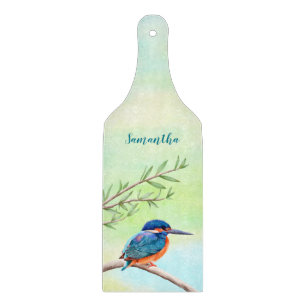 Kingfisher Watercolor Blue Orange Bird Cutting Board