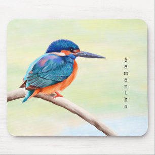 Kingfisher Watercolor Blue Orange Bird Mouse Pad