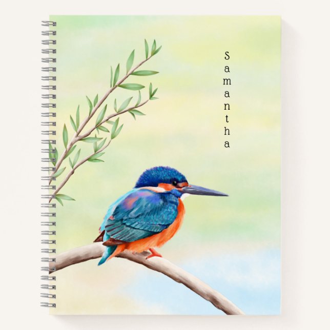 Kingfisher Watercolor Blue Orange Bird Notebook (Front)