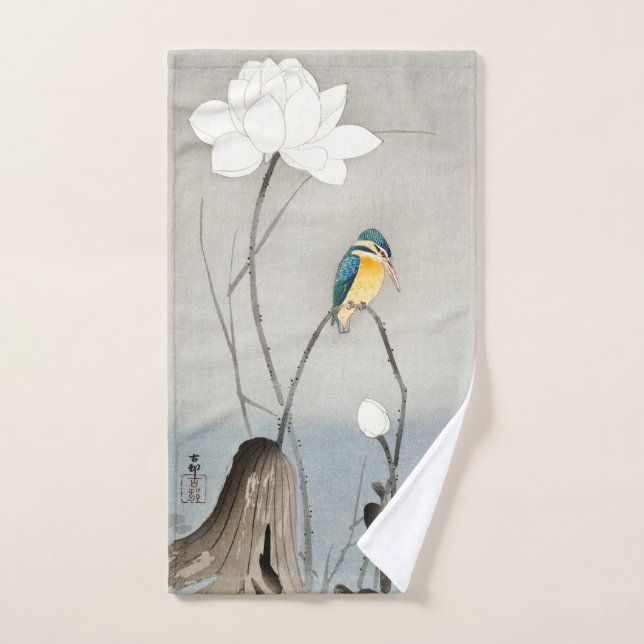 Kingfisher with Lotus Flower - Ohara Koson -  Hand Hand Towel (Hand Towel)