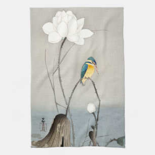 Kingfisher with Lotus Flower - Ohara Koson -  Kitchen Towel