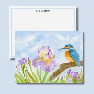 Kingfisher with Purple Irises Personalized Card