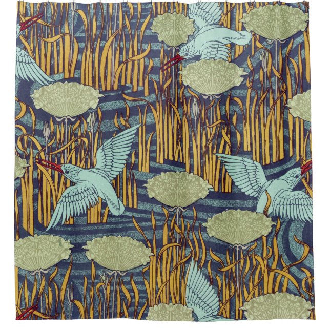 KINGFISHERS AND FLOWERING RUSH Art Nouveau Floral (Front)