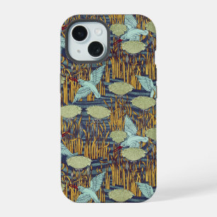 KINGFISHERS AND FLOWERING RUSH Art Nouveau Floral iPhone 15 Case