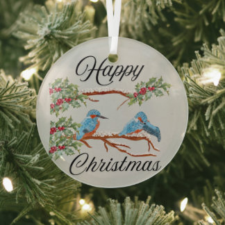 Kingfishers Christmas  Glass Ornament