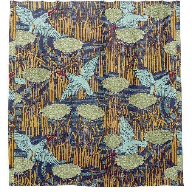 KINGFISHERS IN FLOWERING RUSH Art Nouveau Floral  (Front)