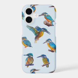 Kingfishers painted on a pale blue background