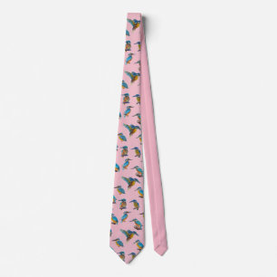 Kingfishers painted on a pale pink background tie