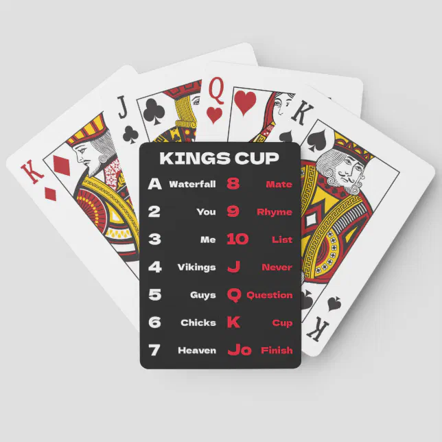 Kings Cup Drinking Game Rules Black Playing Cards | Zazzle