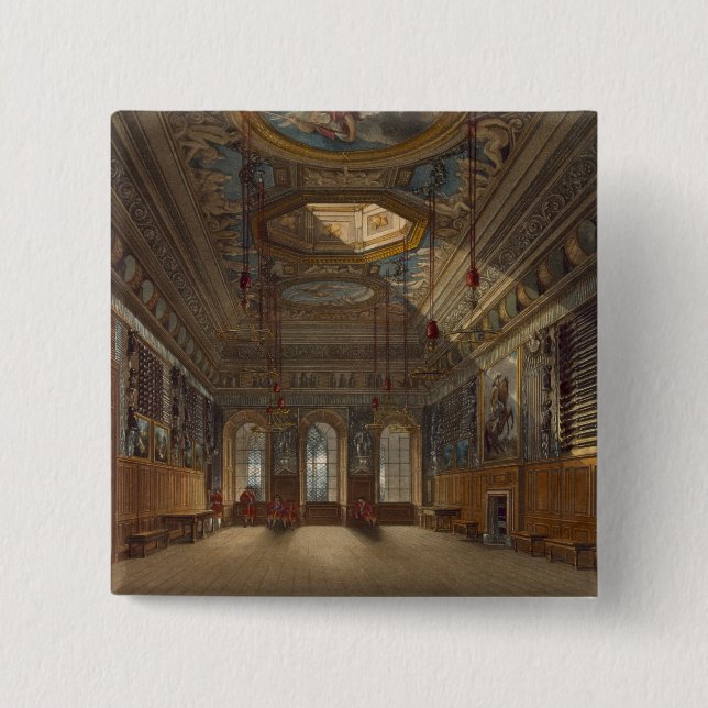 King's Guard Chamber, Windsor Castle, from 'Royal 2 Inch Square Button (Front)