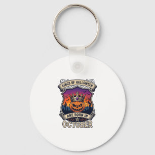 Kings Halloween Are Born October Crown Pumpkin Bat Keychain