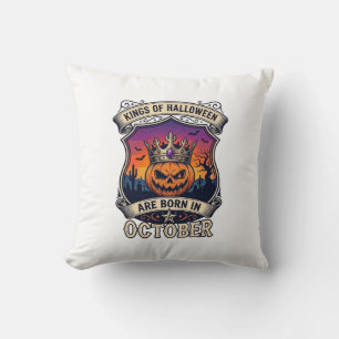 Kings Halloween Are Born October Crown Pumpkin Bat Throw Pillow