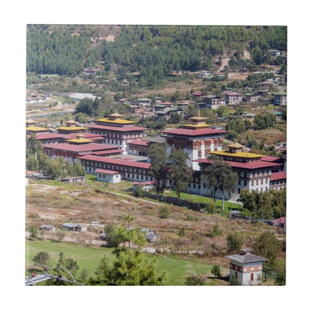 King's palace in Thimphu - Bhutan Tile (Front)