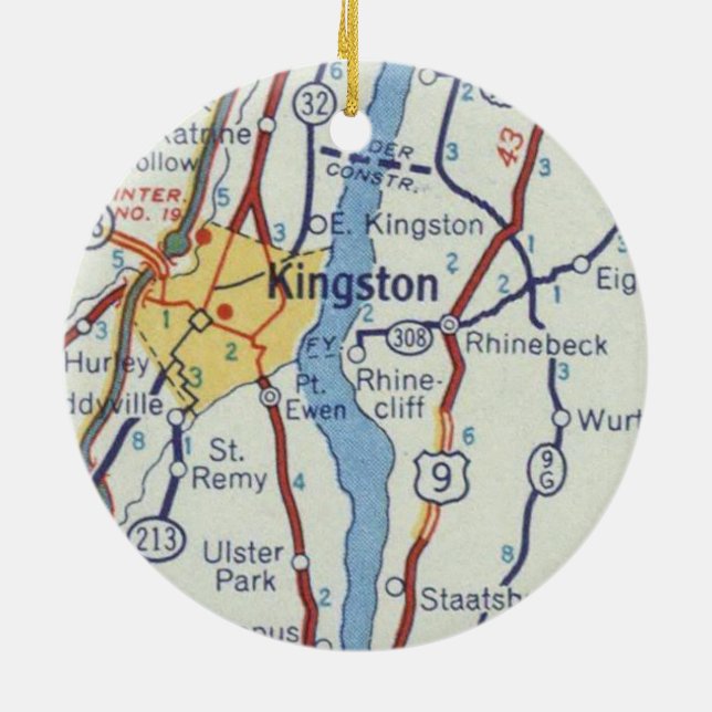 Kingston NY Vintage Map Ceramic Ornament (Back)
