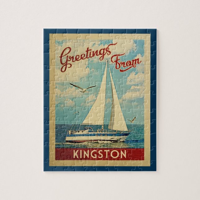 Kingston Sailboat Vintage Travel New York Jigsaw Puzzle (Vertical)