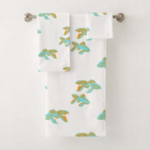 Kingyo Goldfish Blue and Orange Bath Towel Set