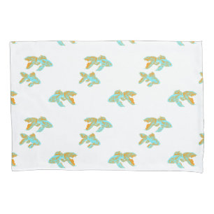 Kingyo Goldfish Blue and Orange Pillowcase