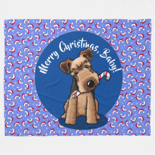 KiniArt Airedale Puppy Christmas Fleece Blanket