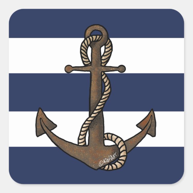 KiniArt Anchor Nautical Square Sticker (Front)