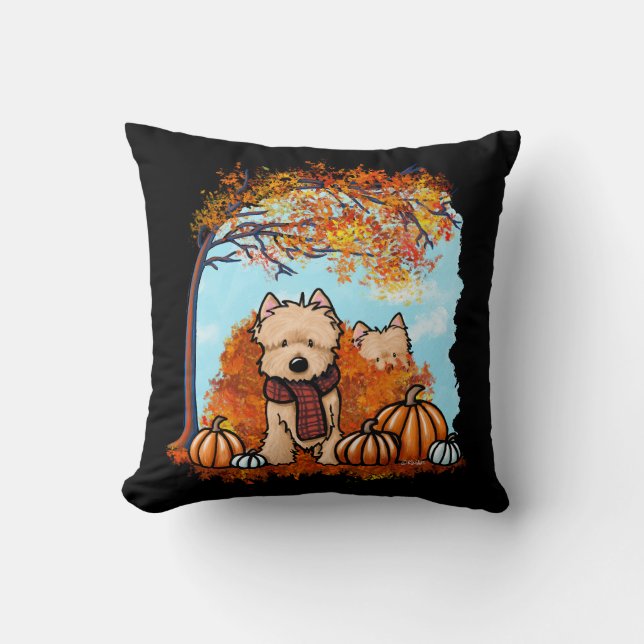 KiniArt Autumn Cairn Terriers Throw Pillow (Front)