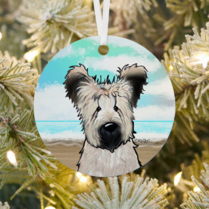 KiniArt Beach Briard Glass Ornament