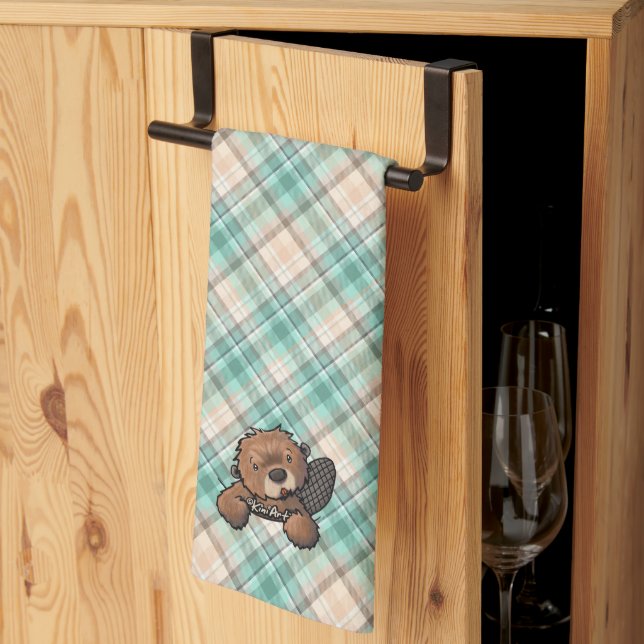 KiniArt Beaver sur Marina Plaid Serviette de cuisi (Pliage en tiers)