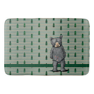 KiniArt Black Bear and Trees Bath Mat