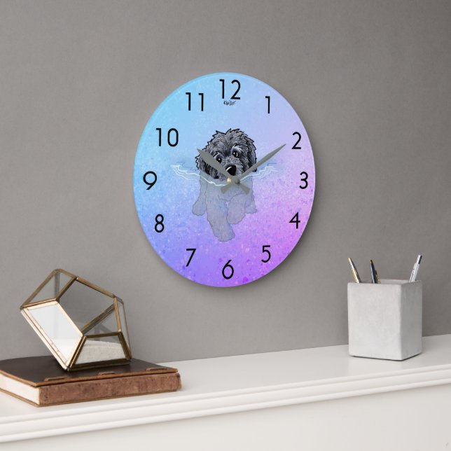 KiniArt Black Goldendoodle Grande horloge (Bureau)