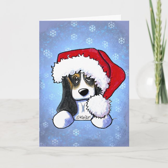 KiniArt Christmas Basset Hound Holiday Card (Front)