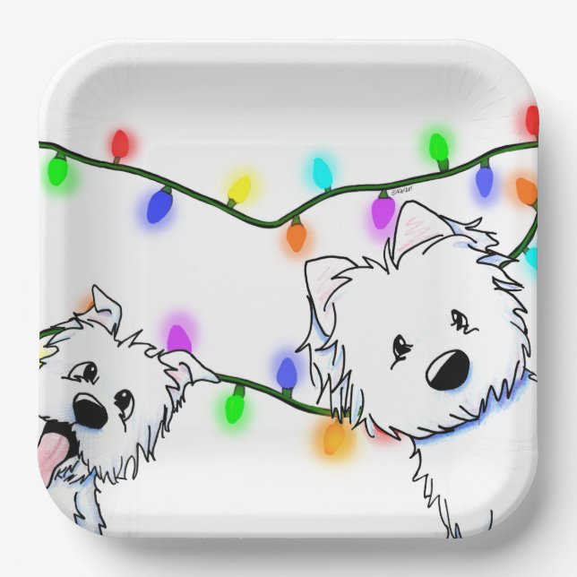 KiniArt Christmas Westie Paper Plates (Front)