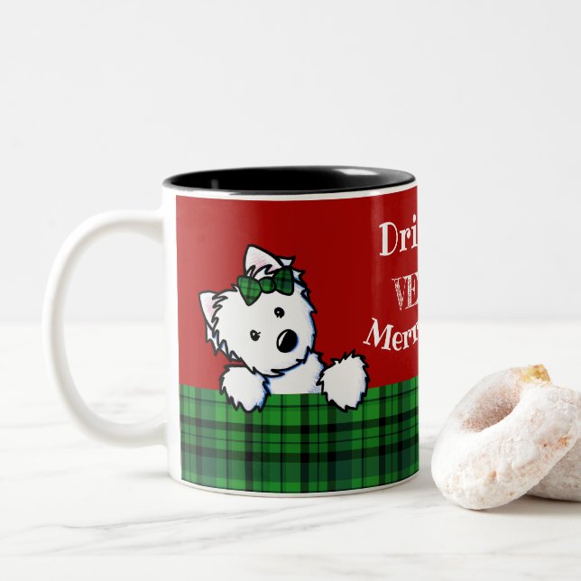 KiniArt Christmas Westies Two-Tone Coffee Mug (With Donut)