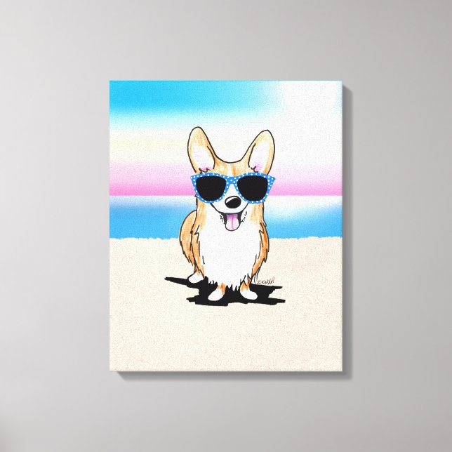 KiniArt Corgi Dog Beach Canvas Print (Front)