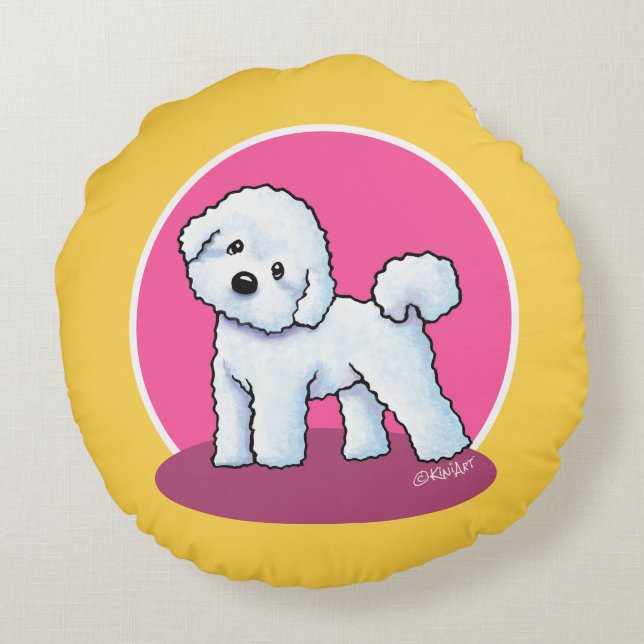 KiniArt Curious Bichon Round Pillow (Back)
