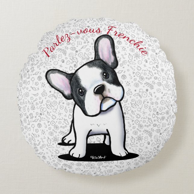 KiniArt Curious French Bulldog Round Pillow (Front)