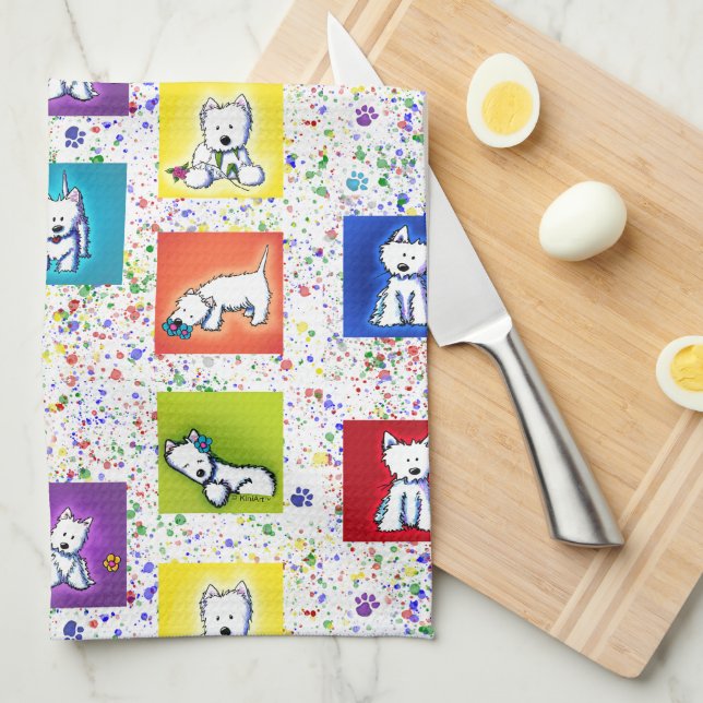 KiniArt Flowerbox Westies Kitchen Towel (Quarter Fold)