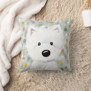KiniArt Fluffy Westie Impressions Throw Pillow