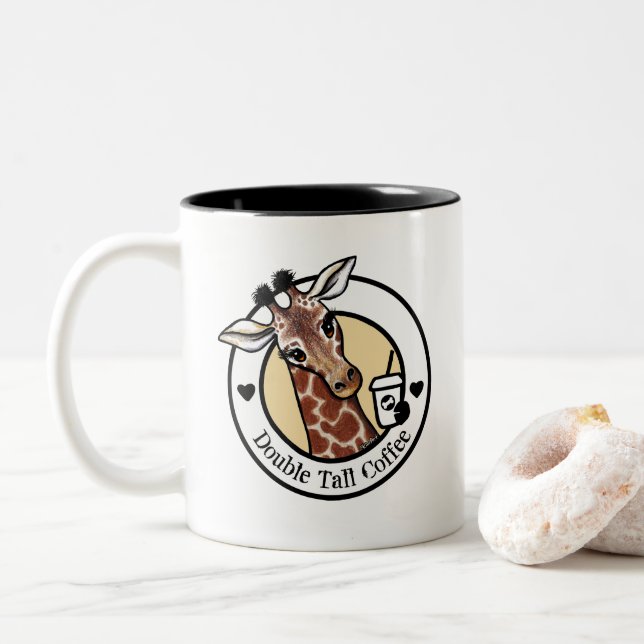 KiniArt Giraffe Coffee Two-Tone Coffee Mug (With Donut)