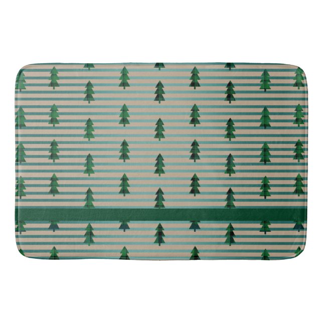 KiniArt Green Plaid Trees Bath Mat (Front)