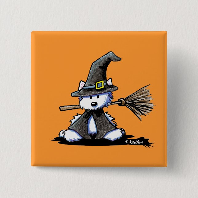 KiniArt Halloween Westie Witch 2 Inch Square Button (Front)