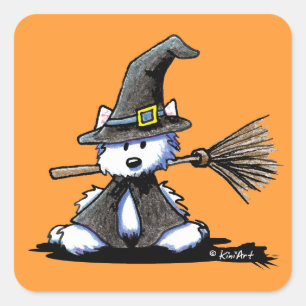 KiniArt Halloween Westie Witch Square Sticker