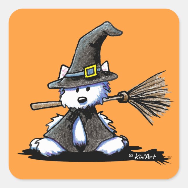 KiniArt Halloween Westie Witch Square Sticker (Front)